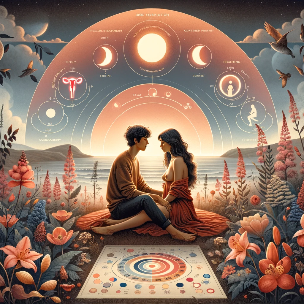 illustration that embodies the essence of Symptothermy, showcasing a couple engaging in an intimate conversation